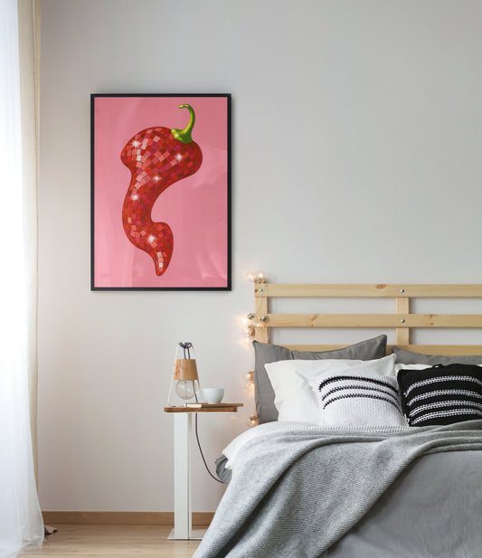 DANCING CHILLI PEPPER POSTER IN PINK