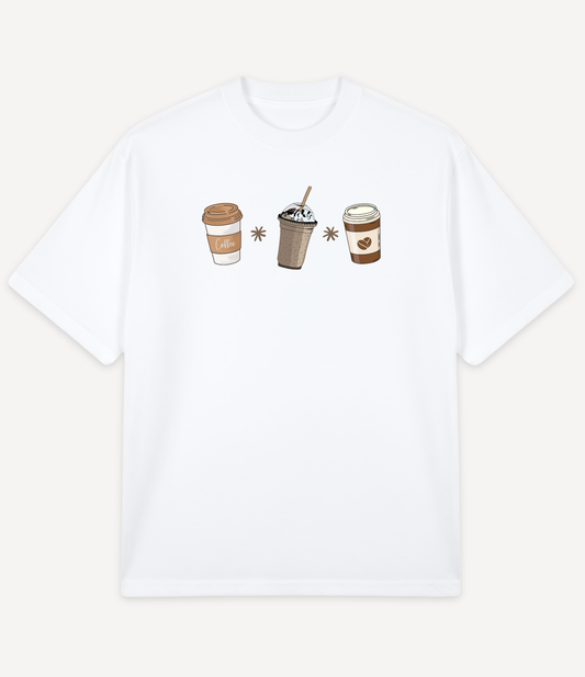 3 COFFEE CUPS OVERSIZED T-SHIRT
