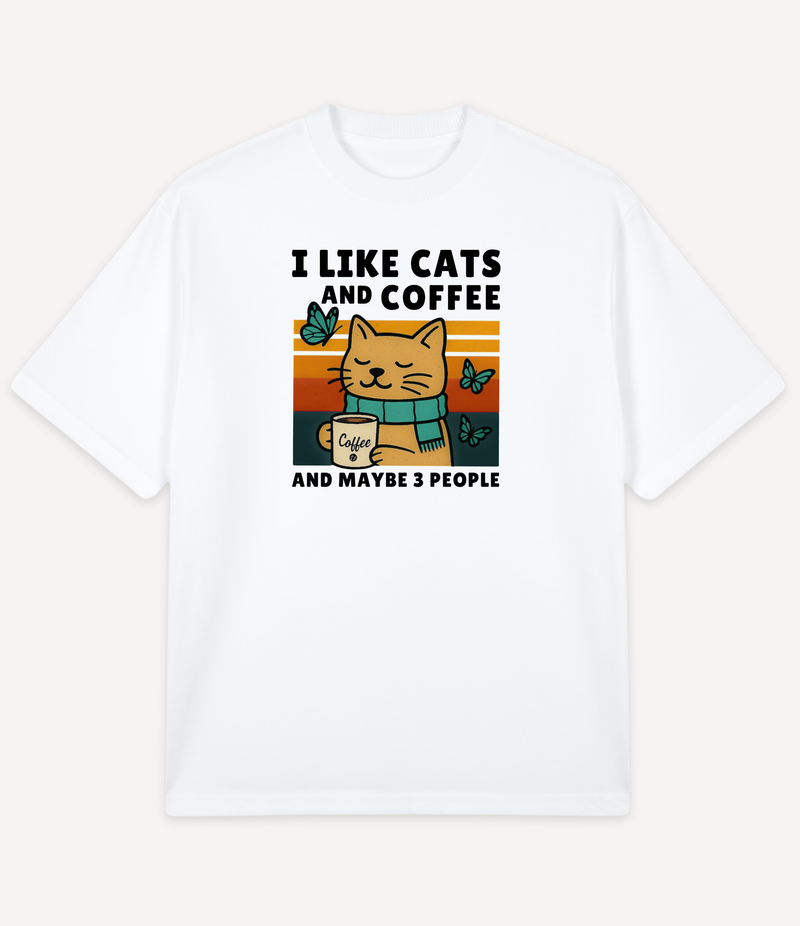 I LIKE CATS AND COFFEE OVERSIZED T-SHIRT