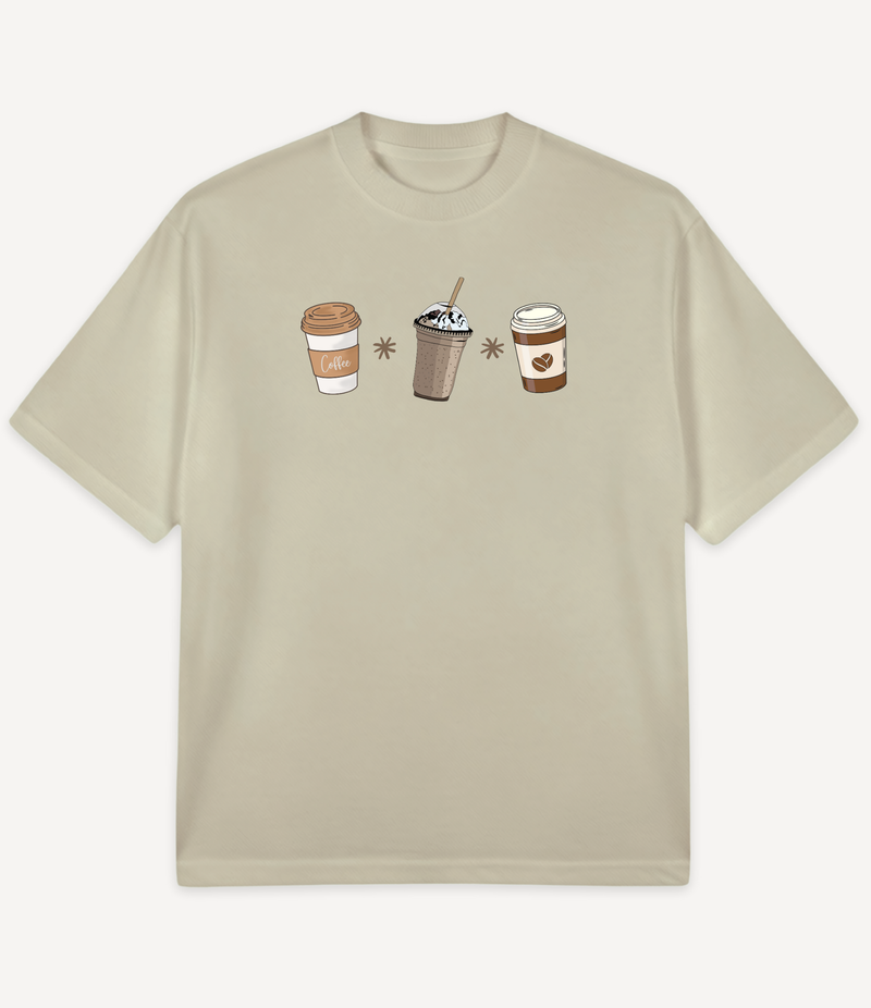 3 COFFEE CUPS OVERSIZED T-SHIRT