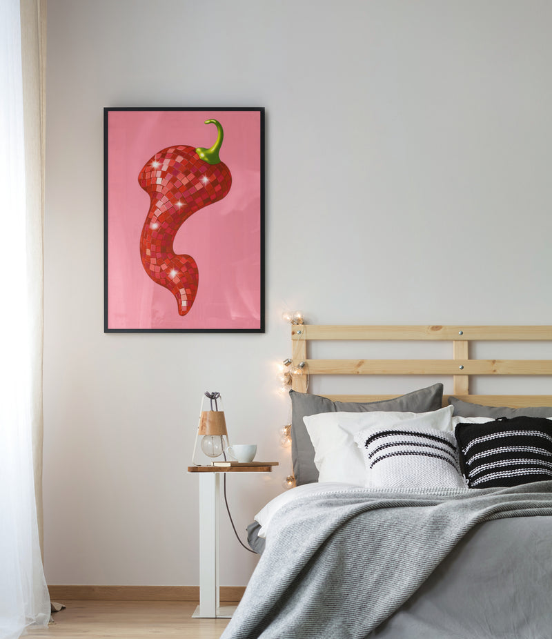 DANCING CHILLI PEPPER POSTER IN PINK
