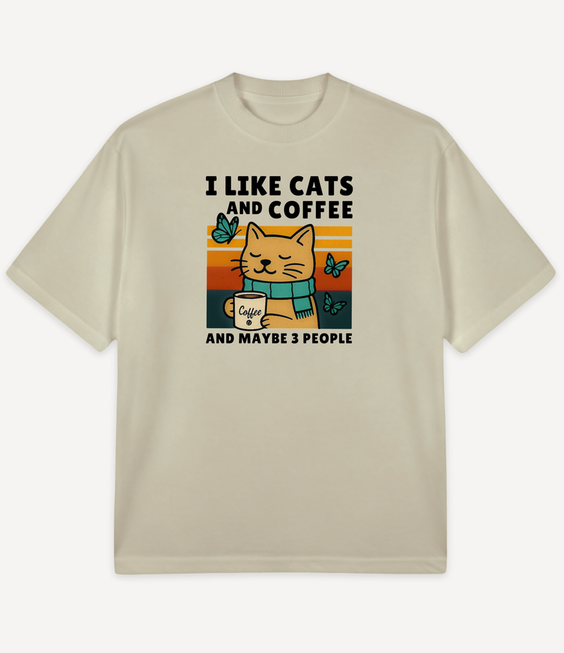 I LIKE CATS AND COFFEE OVERSIZED T-SHIRT