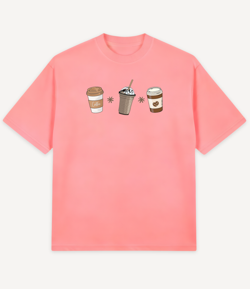 3 COFFEE CUPS OVERSIZED T-SHIRT