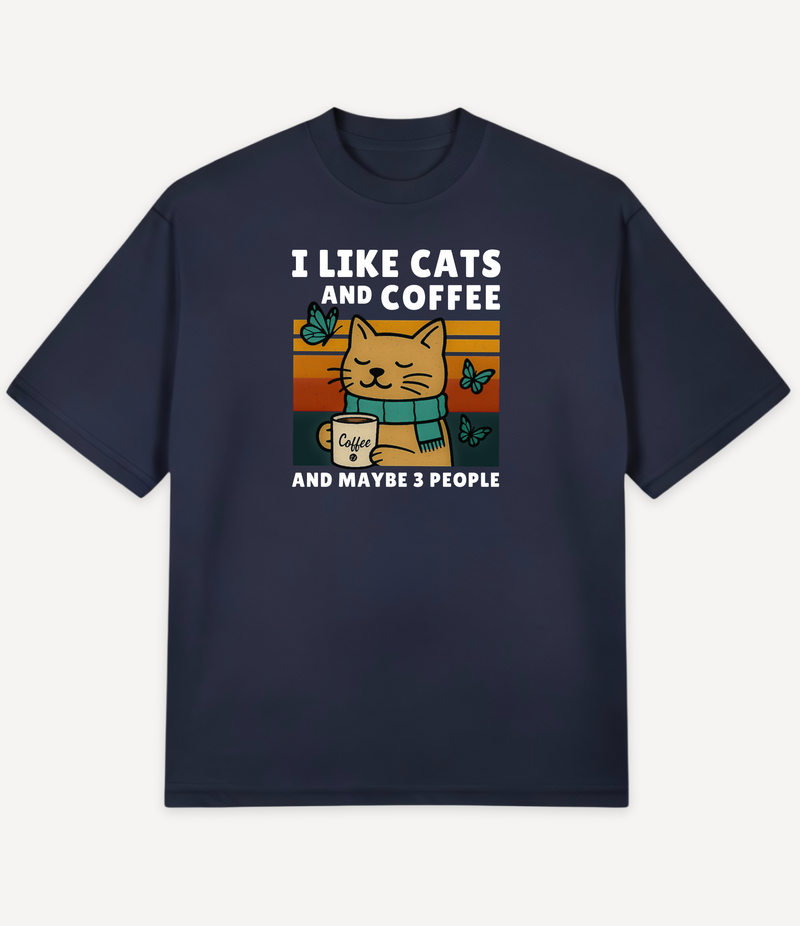 I LIKE CATS AND COFFEE OVERSIZED T-SHIRT