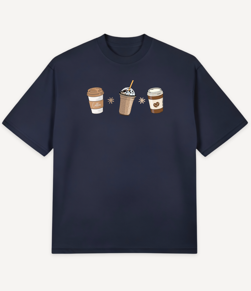 3 COFFEE CUPS OVERSIZED T-SHIRT